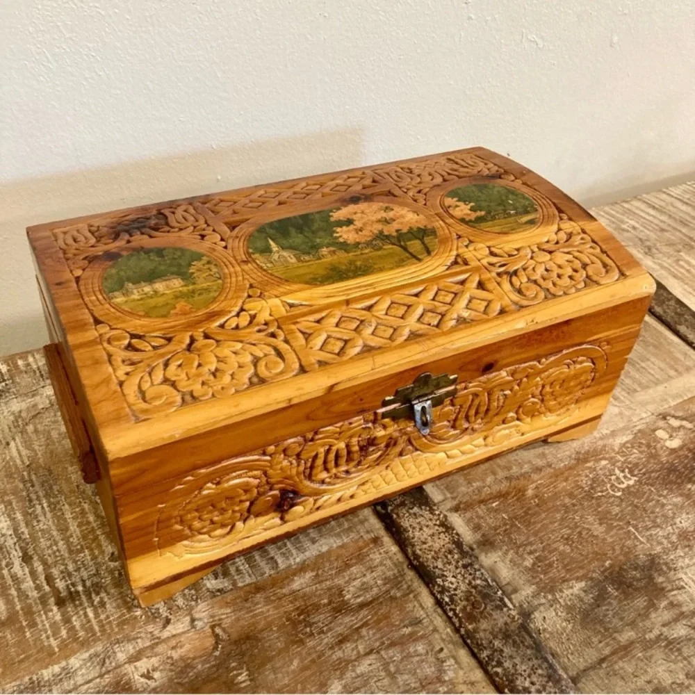 Scenic Carved Wood Box Document Box Glove Box Box Decorative Jewelry Box